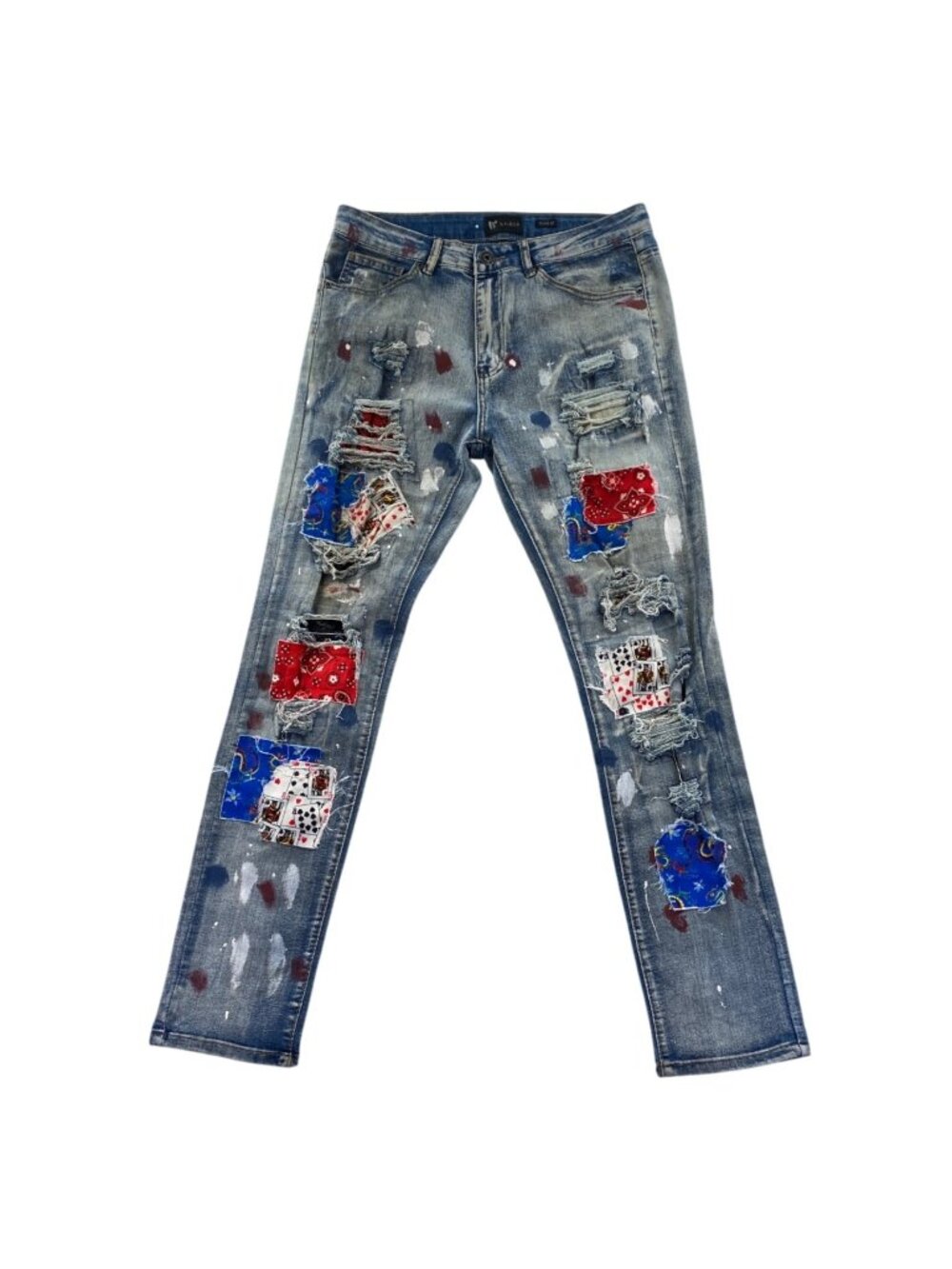 Waimea Distressed Patchwork Jeans Mens 32 Blue Denim Slim Straight Hippie Casual